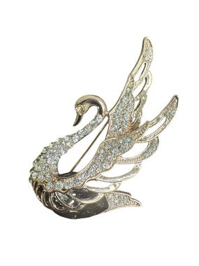 Vintage Gold and Clear Crystal Swan Brooch